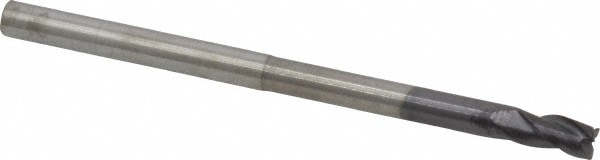 Corner Radius End Mill: 1/4" Dia, 3/8" LOC, 0.02" Radius, 3 Flutes, Solid Carbide