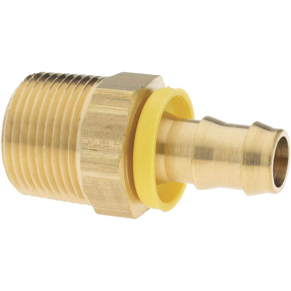 Barbed Push-On Hose Male Connector: 1 x 11-1/2" NPTF, Brass, 1/4" Barb