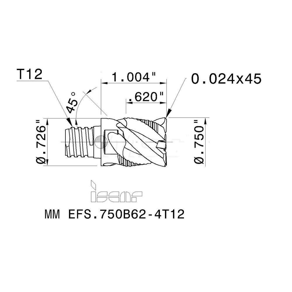 Iscar End Milling Tip Insert MM EFS.750B624T12 IC908, Carbide MSC