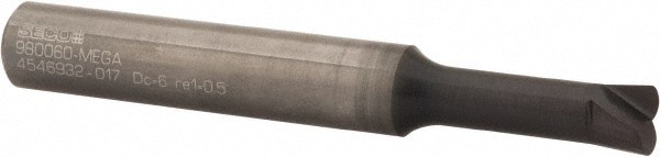 Corner Radius End Mill: 6 mm Dia, 0.35 mm LOC, 0.5 mm Radius, 2 Flutes, Solid Carbide