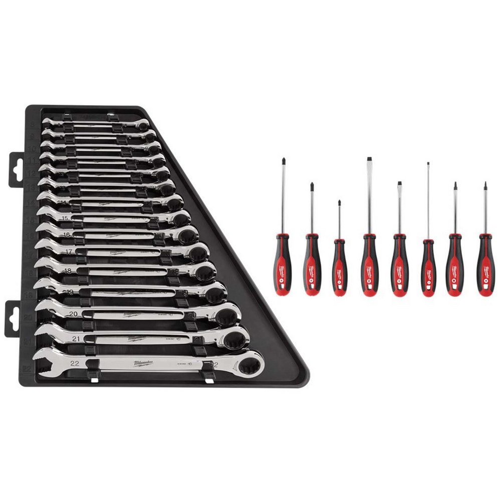 Wrench Sets; System Of Measurement: Metric ; Size Range: 8 mm - 22 mm ; Container Type: Storage Tray ; Material: Alloy Steel ; Finish Coating: Chrome ; Non-sparking: No