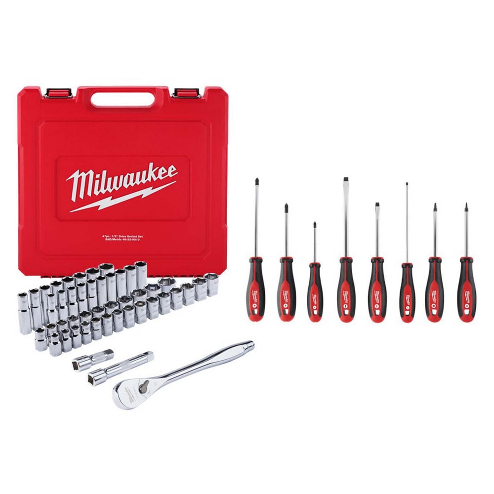 Socket Sets; Set Type: Ratchet & Socket Set ; Measurement Type: Inch; Metric ; Drive Size: 1/2 ; Minimum Size (Inch): 1/2 ; Minimum Size (mm): 10.00 ; Maximum Socket Depth (mm): 19.00