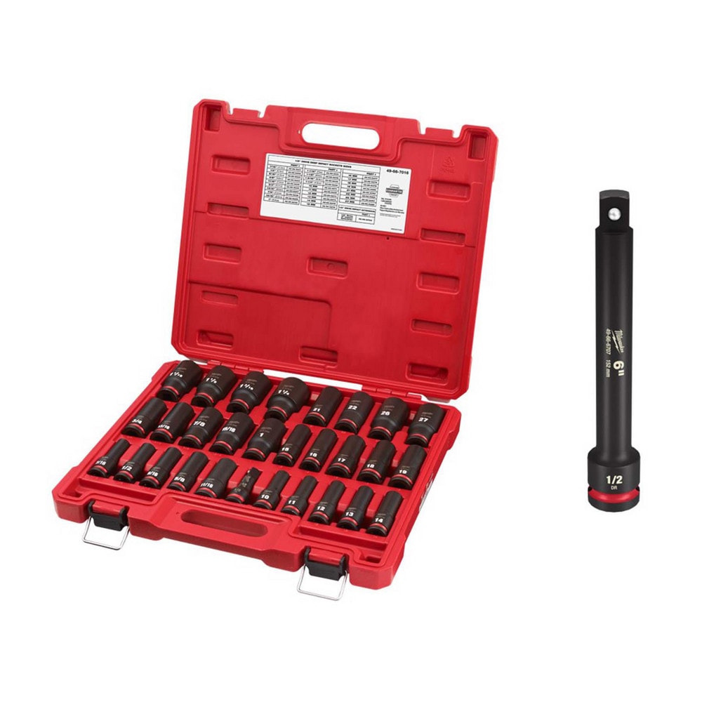 Socket Sets; Set Type: Impact ; Measurement Type: Inch; Metric ; Drive Size: 1/2 ; Minimum Size (Inch): 7/16 ; Minimum Size (mm): 10.00 ; Maximum Socket Depth (mm): 27.00