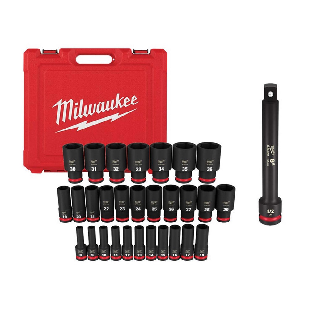 Socket Sets; Set Type: Impact ; Measurement Type: Metric ; Drive Size: 1/2 ; Minimum Size (mm): 8.00 ; Maximum Socket Depth (mm): 36.00 ; Maximum Size (mm): 36.00