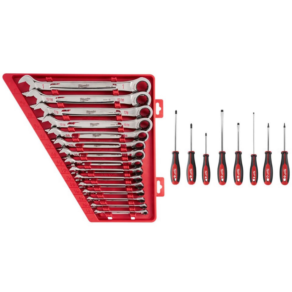 Wrench Sets; System Of Measurement: Inch ; Size Range: 1/4 in - 1 in ; Container Type: Storage Tray ; Material: Alloy Steel ; Finish Coating: Chrome ; Non-sparking: No