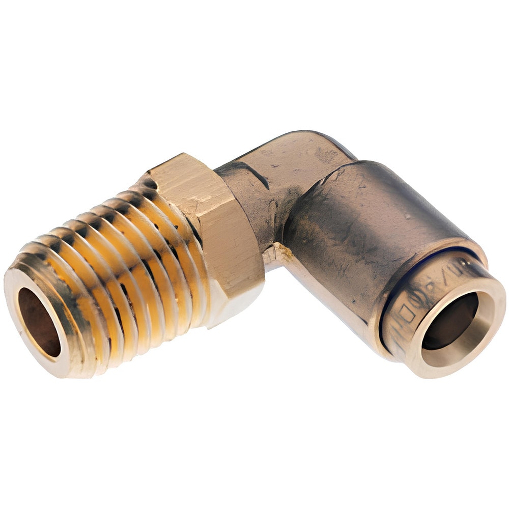 Push-To-Connect Tube to Male & Tube to Male NPT Tube Fitting: Male Swivel Elbow NPT, 1/4" Thread, 3/8" OD