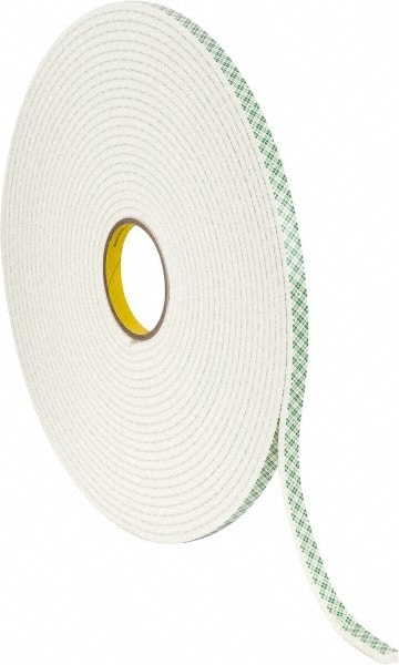 Off-White Double-Sided Urethane Foam Tape: 1/2" Wide, 18 yd Long, 1/4" Thick, Acrylic Adhesive
