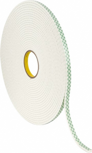 Off-White Double-Sided Urethane Foam Tape: 1/2" Wide, 18 yd Long, 1/4" Thick, Acrylic Adhesive - Continuous Roll, Series 4004