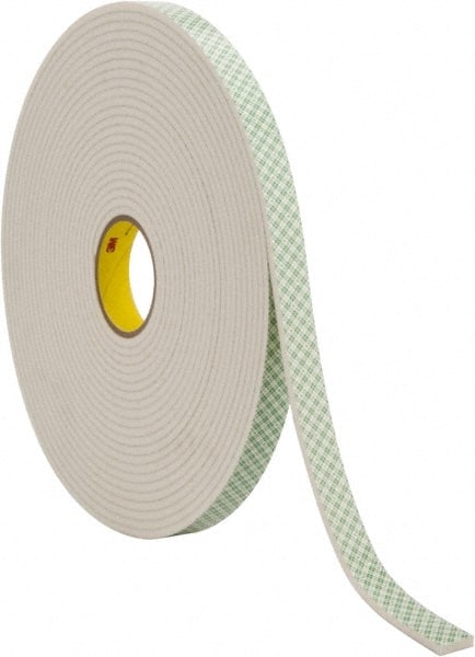 Off-White Double-Sided Urethane Foam Tape: 1" Wide, 18 yd Long, 1/4" Thick, Acrylic Adhesive
