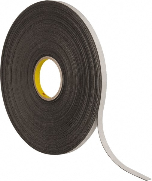 Black Double-Sided Polyethylene Foam Tape: 1/2" Wide, 72 yd Long, 1/32" Thick, Rubber Adhesive