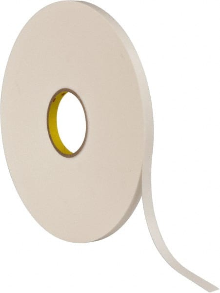 White Double-Sided Polyethylene Foam Tape: 1/2" Wide, 72 yd Long, 1/32" Thick, Rubber Adhesive