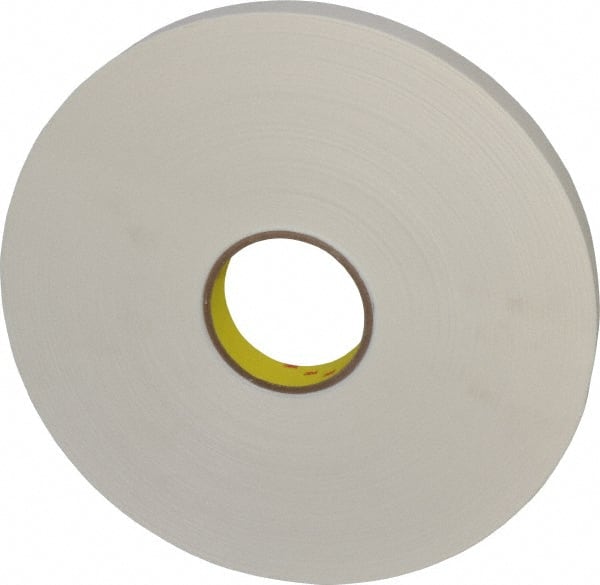 White Double-Sided Polyethylene Foam Tape: 1" Wide, 72 yd Long, 1/32" Thick, Rubber Adhesive