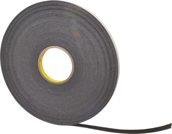 Black Double-Sided Polyethylene Foam Tape: 1/2" Wide, 36 yd Long, 1/16" Thick, Rubber Adhesive