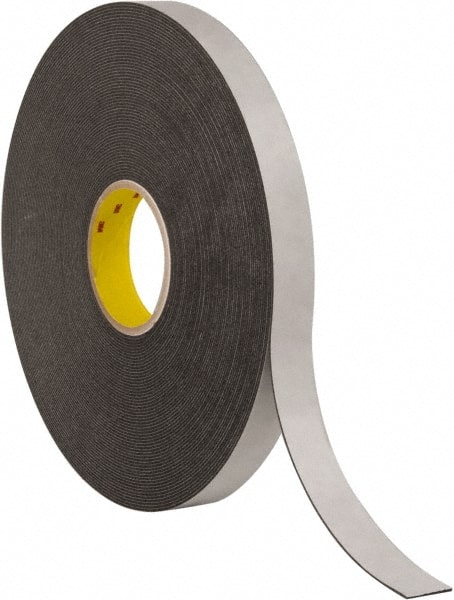 Black Double-Sided Polyethylene Foam Tape: 1" Wide, 36 yd Long, 1/16" Thick, Rubber Adhesive