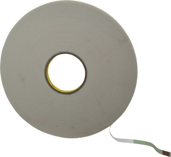 White Double-Sided Polyethylene Foam Tape: 1/2" Wide, 36 yd Long, 1/16" Thick, Rubber Adhesive