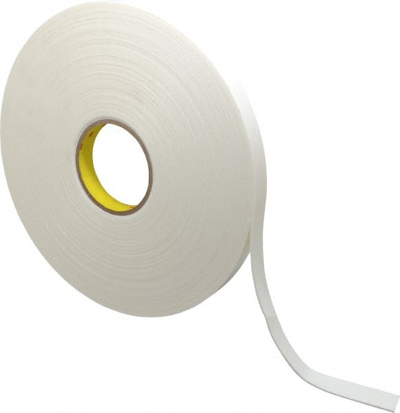 White Double-Sided Polyethylene Foam Tape: 3/4" Wide, 36 yd Long, 1/16" Thick, Rubber Adhesive