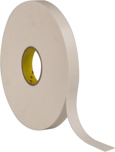 White Double-Sided Polyethylene Foam Tape: 1" Wide, 36 yd Long, 1/16" Thick, Rubber Adhesive