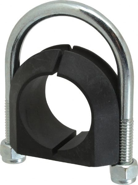 U-Bolt Clamp with Cushion: 1-1/4" Pipe, Steel, Electro-Galvanized Finish