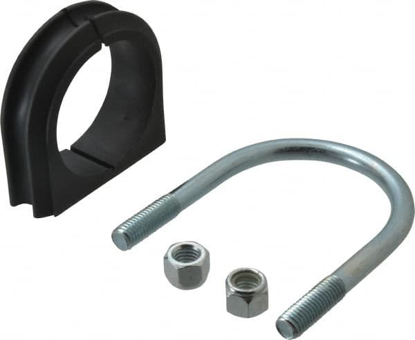 U-Bolt Clamp with Cushion: 2-1/2" Pipe, Steel, Electro-Galvanized Finish