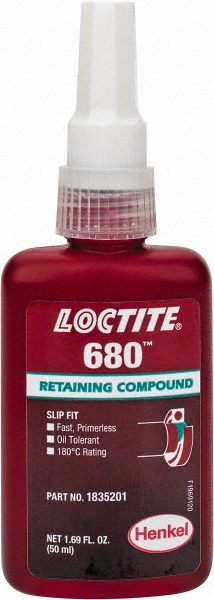 Retaining Compound: 50 mL Bottle, Green, Liquid - High Strength, 300 &deg; F Max Operating Temp, Series 680