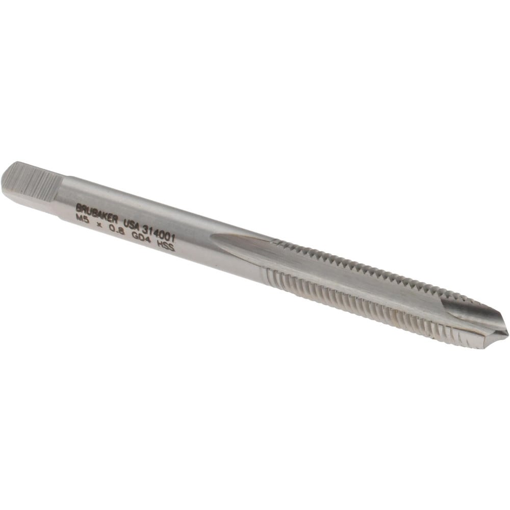 Spiral Point Tap: M5x0.80 Metric Coarse, 2 Flutes, Plug, 6H Class of Fit, High Speed Steel, Bright Finish