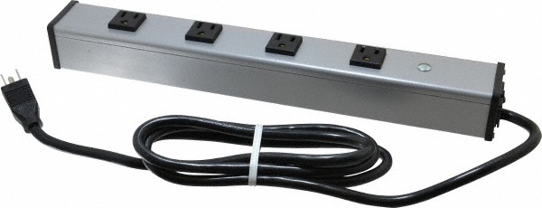 4 Outlets, 120 Volts, 15 Amps, 6' Cord, Power Outlet Strip - Free Hanging Mount, 5-15 NEMA Configuration, 16" Strip, cULus Listed