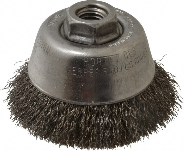 Cup Brush: 3-1/2" Dia, 0.0118" Wire Dia, Steel, Crimped