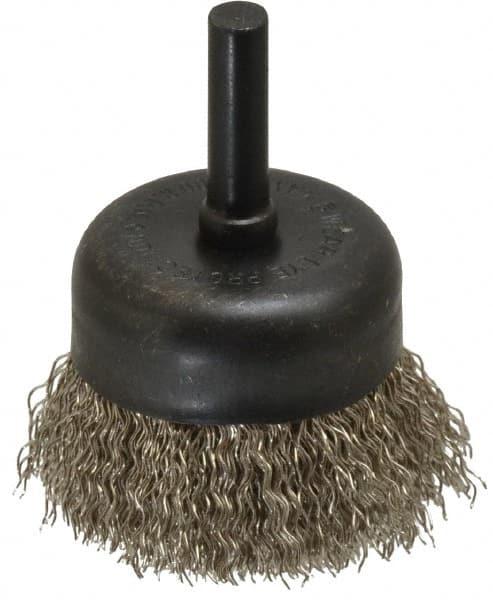 Cup Brush: 1-3/4" Dia, 0.0118" Wire Dia, Stainless Steel, Crimped