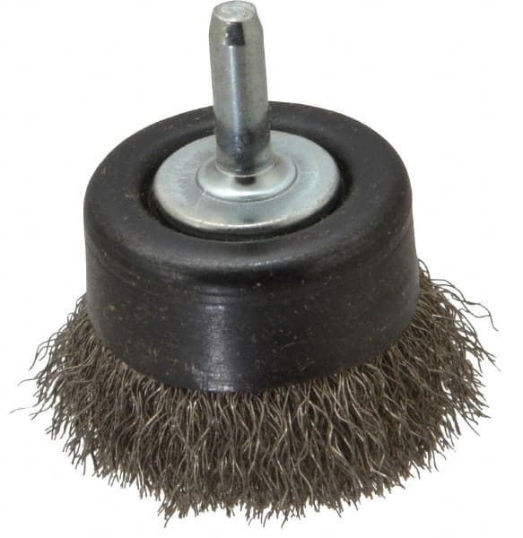 Cup Brush: 2" Dia, 0.008" Wire Dia, Stainless Steel, Crimped