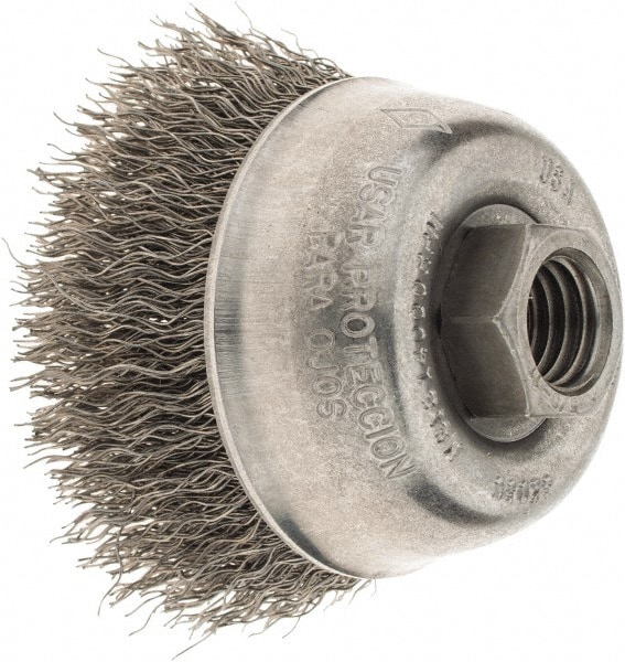 Cup Brush: 2-3/4" Dia, 0.014" Wire Dia, Steel, Crimped