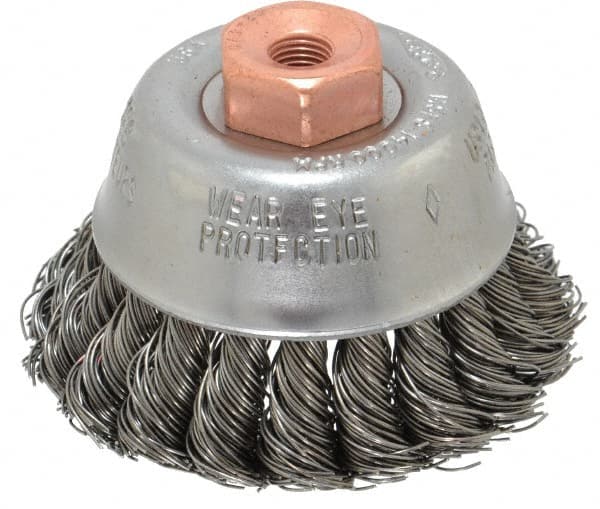 Cup Brush: 2-3/4" Dia, 0.02" Wire Dia, Steel, Knotted