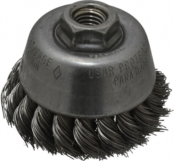 Cup Brush: 3-1/2" Dia, 0.02" Wire Dia, Steel, Knotted