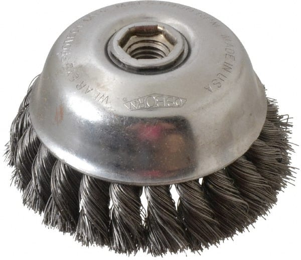 Osborn 3357400 Cup Brush: 4" Dia, 0.014" Wire Dia, Steel, Knotted 