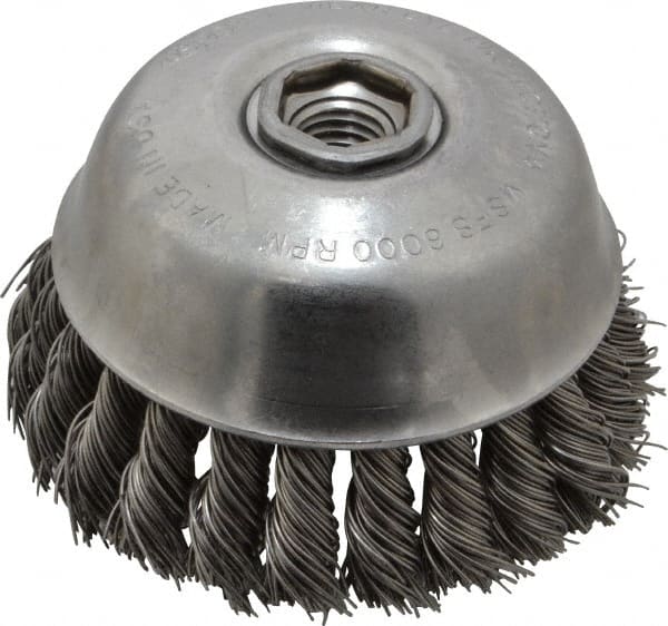 Osborn 3357500 Cup Brush: 4" Dia, 0.025" Wire Dia, Steel, Knotted 