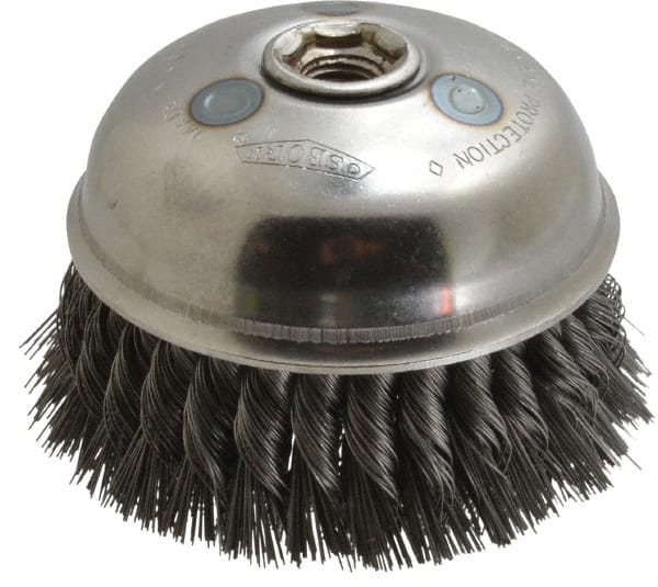 Cup Brush: 6" Dia, 0.02" Wire Dia, Steel, Knotted 