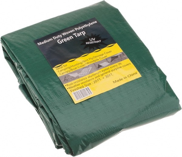 Tarp/Dust Cover: Green, Polyethylene, 30' Long x 20' Wide, 9 to 10 mil