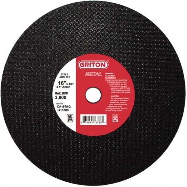 Cut-Off Wheel: 16" Dia, 1/8" Thick, 1" Hole, Aluminum Oxide