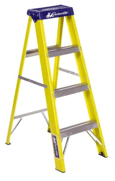 Louisville FS2004 3-Step Ladder: Fiberglass, Type I, 4 OAH 