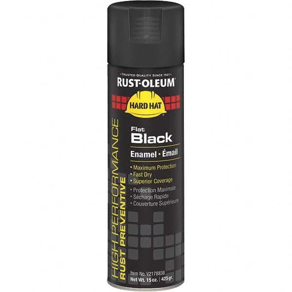Rust-Oleum Enamel Spray Paint: Black, Flat, 15 oz - Outdoor, Use on Equipment, General Plant Maintece, Handrails, Machinery & STRUCTURAL Steel, 50 to