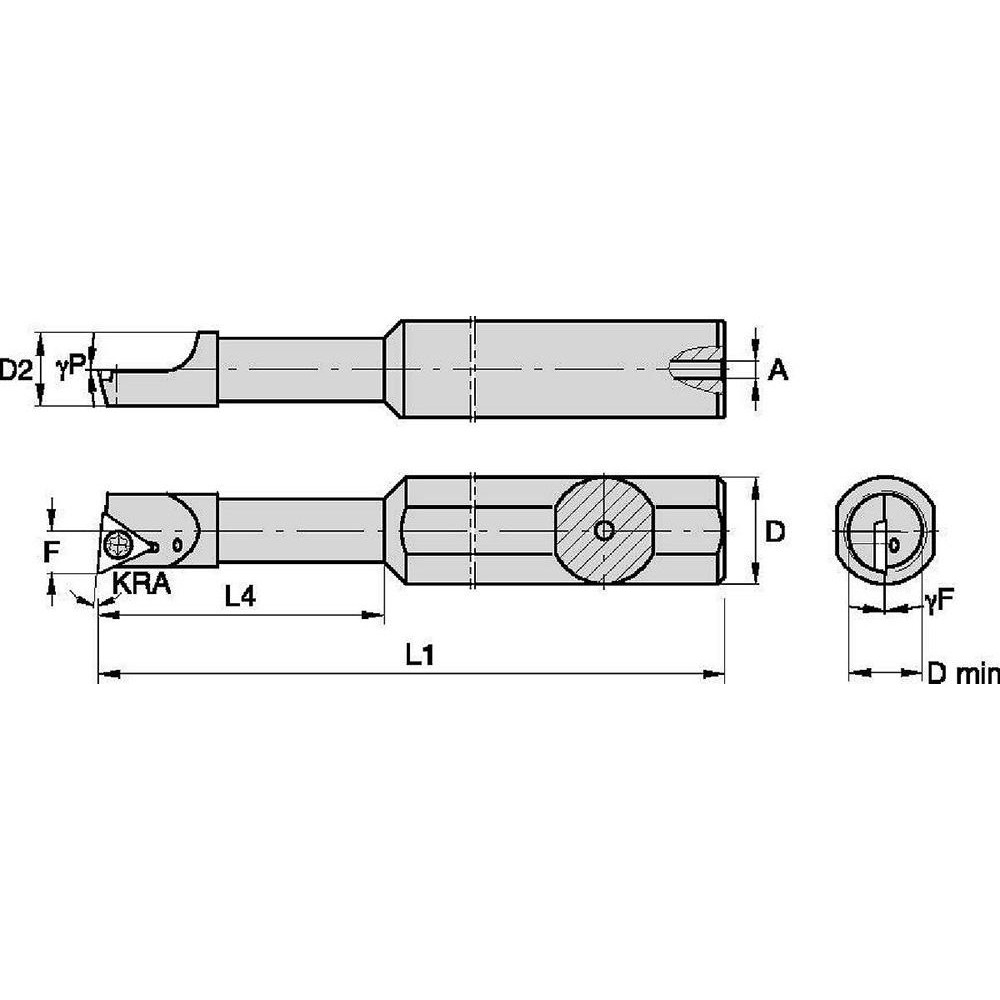 Widia Indexable Boring Bar FSBI2505001255R, 0.296" Min Bore Dia