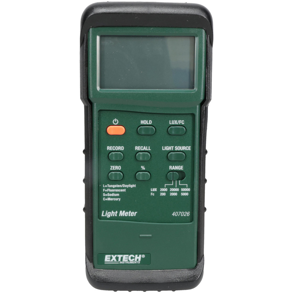 Extech 9 Volt Battery, 5,000 FC, LCD Display, Color Corrected Photodiode, Light Meter - 4 Accuracy, Compatible w/ Fluorescent, High Pressure