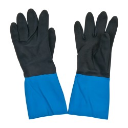 Chemical Resistant Gloves: SHOWA® Size Medium, 26.0000 mil, Neoprene-Coated, Latex & Neoprene, Supported, General Purpose Chemical Resistant Gloves - Black & Blue, Tractor Tread Grip, Pair, ANSI Abrasion 2, ANSI Cut A1, ANSI Puncture 1, FDA Approved