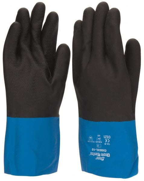 Chemical Resistant Gloves: X-Large, 26 mil Thick, Neoprene-Coated, Latex & Neoprene, Supported