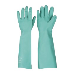 Chemical Resistant Gloves: SHOWA® Size X-Large, 22.0000 mil, Nitrile-Coated, Nitrile, Unsupported - Green, 19" OAL, Bisque Grip, Pair, ANSI Abrasion 4, ANSI Cut 0, ANSI Puncture 1, FDA Approved