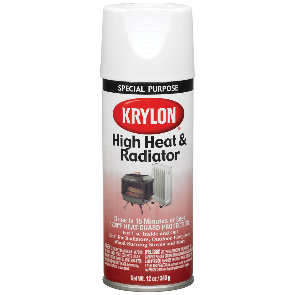 Spray Paint: White, Flat, 12 oz Net Fill, High-Heat