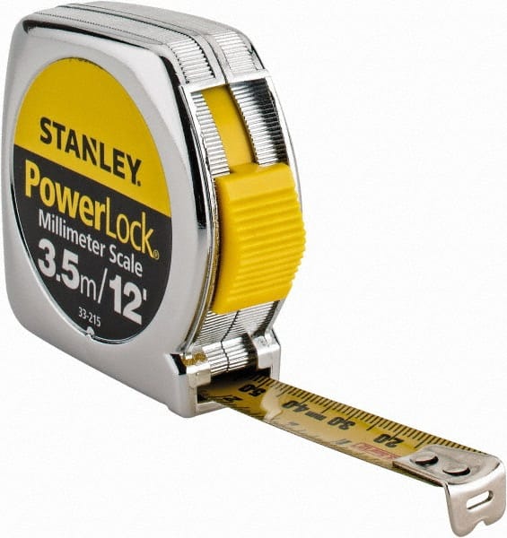 Stanley Tools Powerlock Tape Rule, 1/4 inch x 10ft, Plastic Case, Chrome, 1/16 inch Graduation, Size: ea