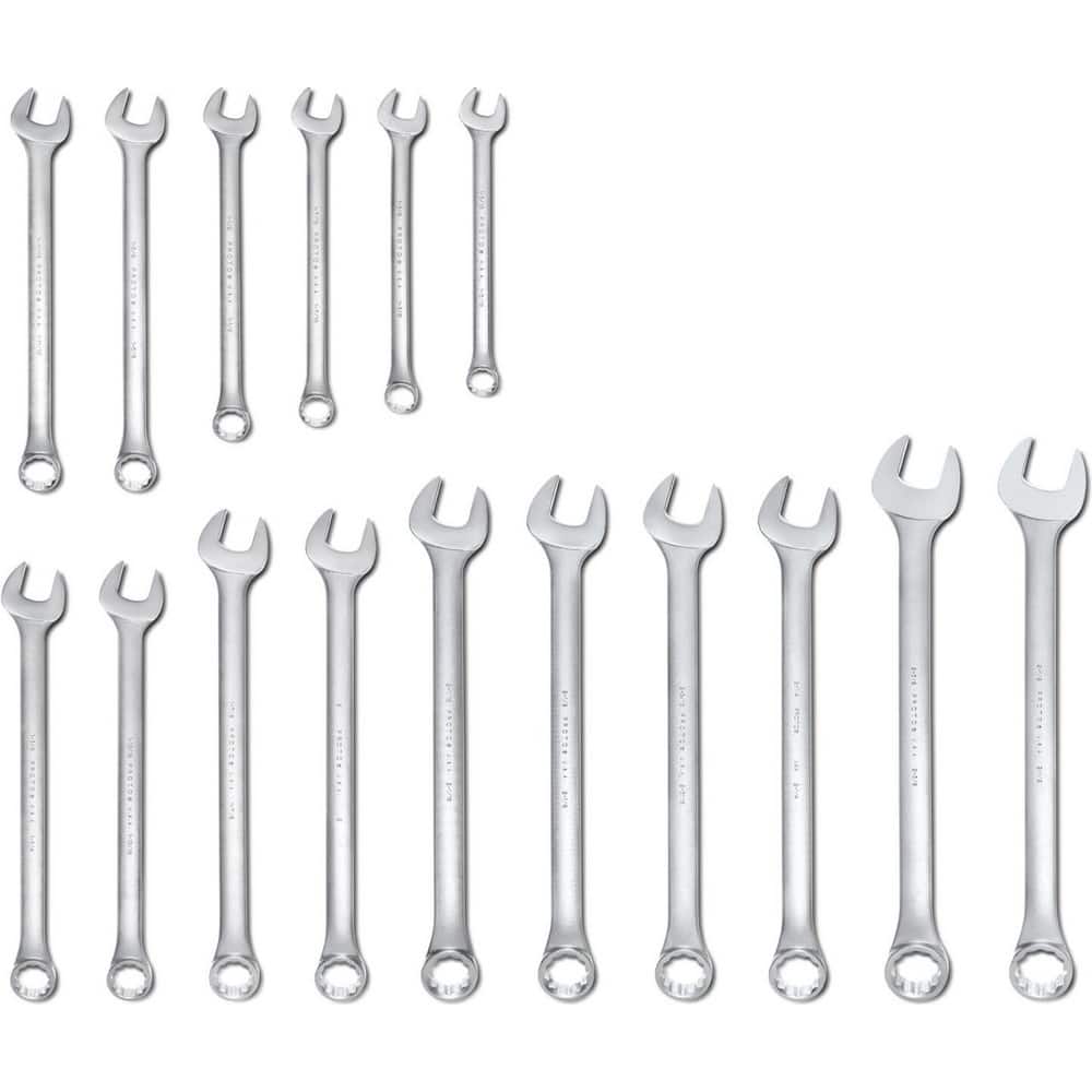 Combination Wrench Set: 16 Pc, Inch