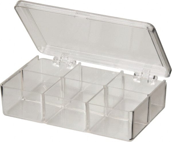 2 Clear Plastic Storage Box Small Parts Organizer 6-Compartment 8 inch 