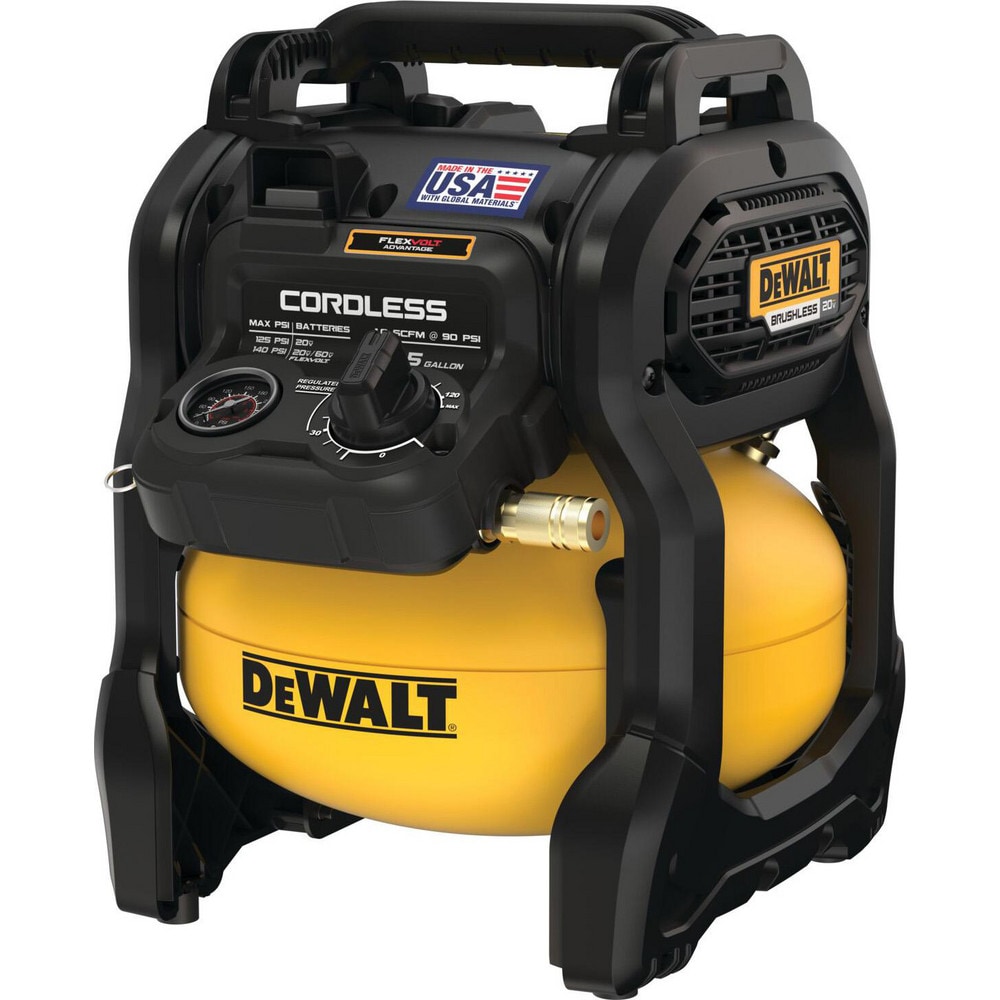 Portable Cordless Air Compressors; Voltage: 20.00 ; Number of Stages: 1.000 ; Tank Style: Pancake ; Brushless Motor: Yes ; Battery Included: No ; Includes: (1) DCC2520 20V MAX* Cordless Air Compressor