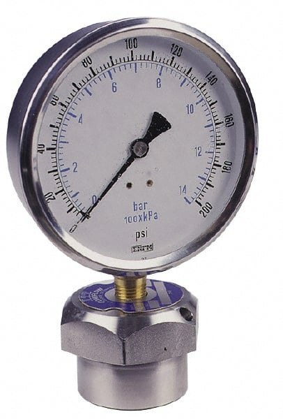 300 Max psi, 4 Inch Dial Diameter, Stainless Steel Pressure Gauge Guard and Isolator 
